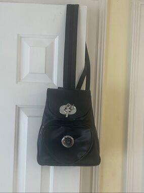 Despa Italy Black Leather Heart-Front Women's Backpack Shoulder Bag